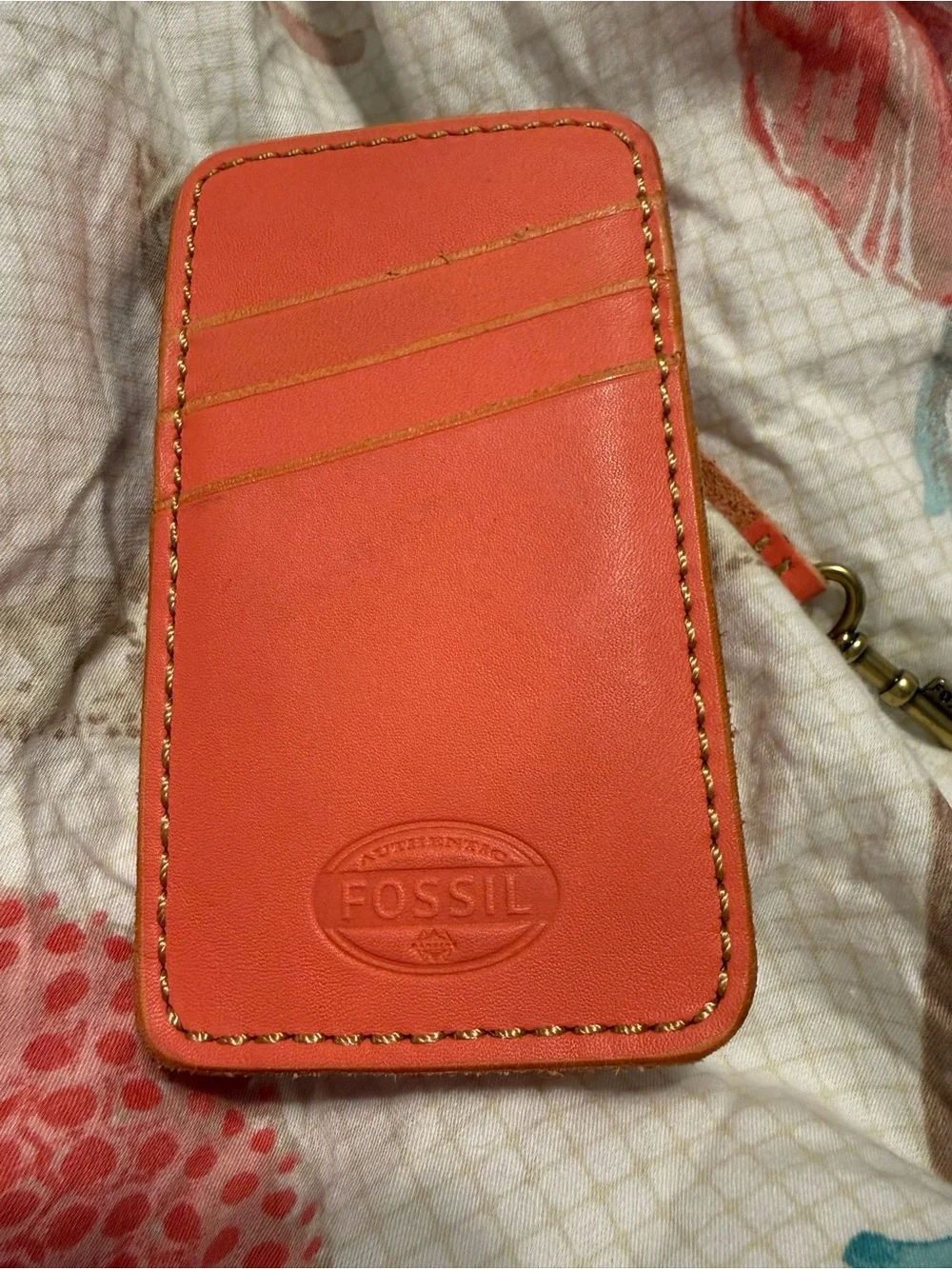Fossil Leather Card & Key Holders in Brown and Coral